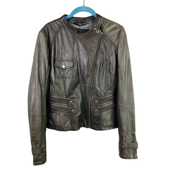 Whetblue SZ M Buttery Soft Lambskin Leather Moto Jacket Gray Silver Hardware - Picture 2 of 7
